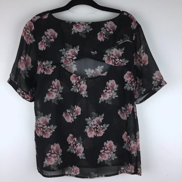 🌵3/$15 H&M Black Floral Chiffon Top - Picture 4 of 6